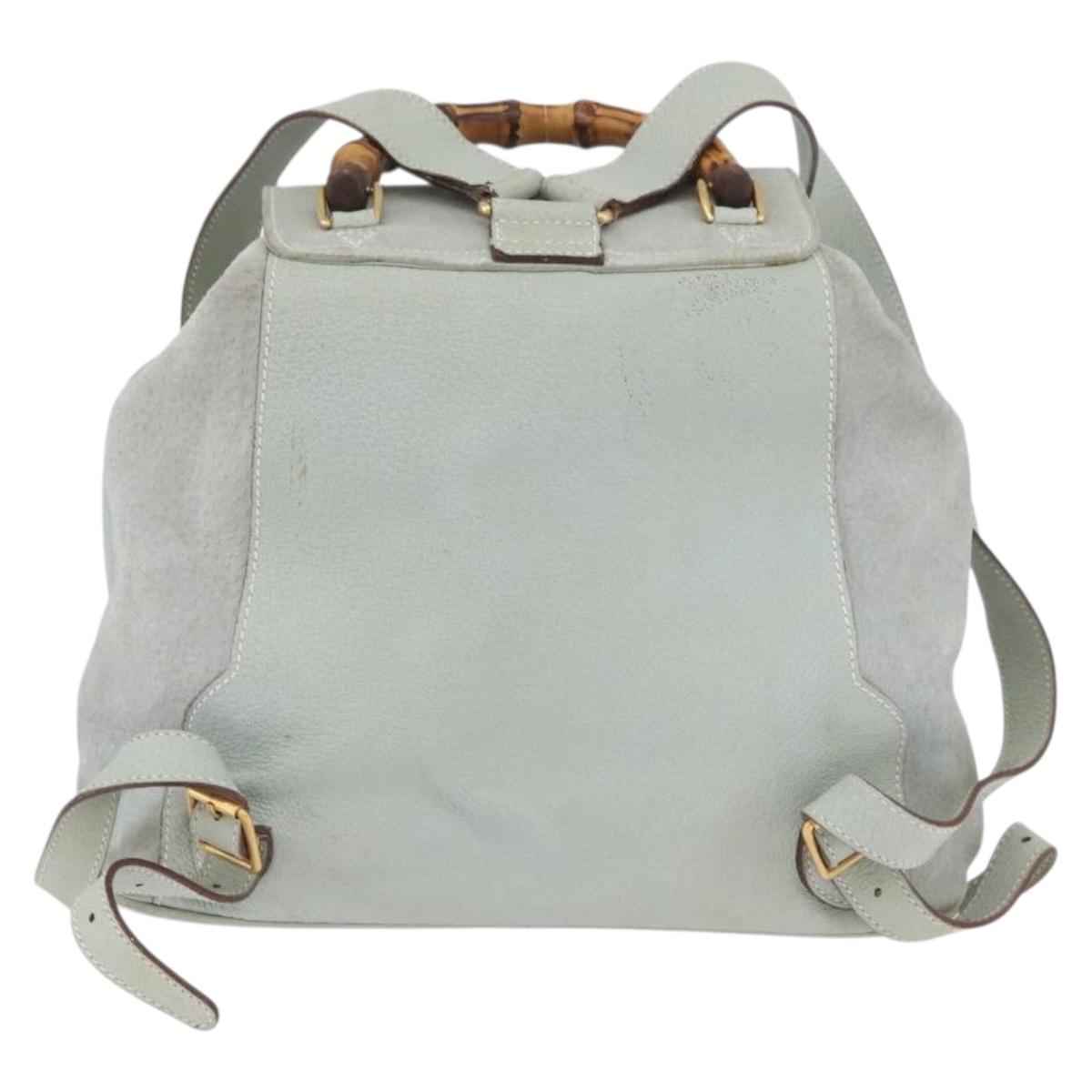 GUCCI Bamboo Backpack Suede Light Blue Gold 003 2058 0016 Auth LNZ552