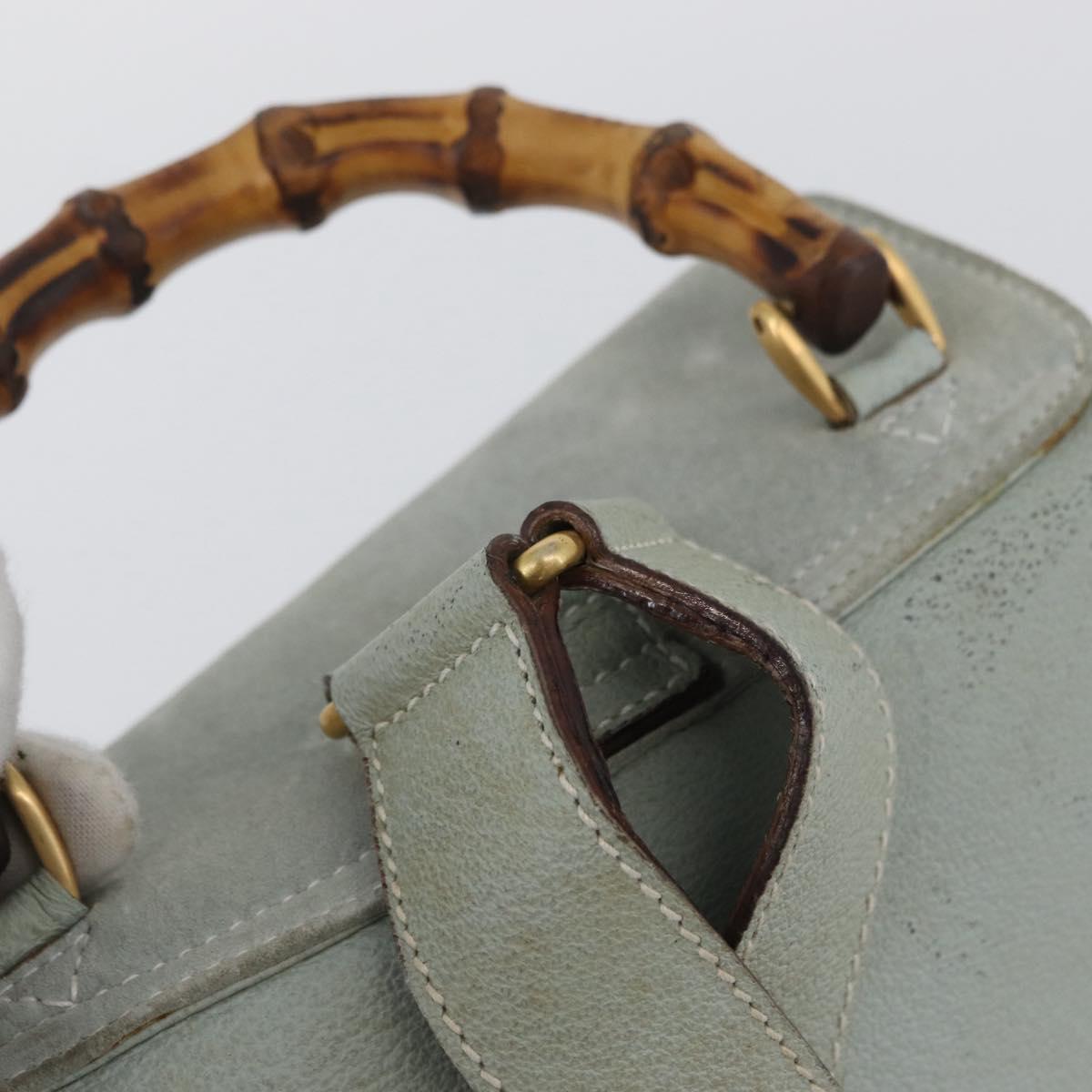 GUCCI Bamboo Backpack Suede Light Blue Gold 003 2058 0016 Auth LNZ552
