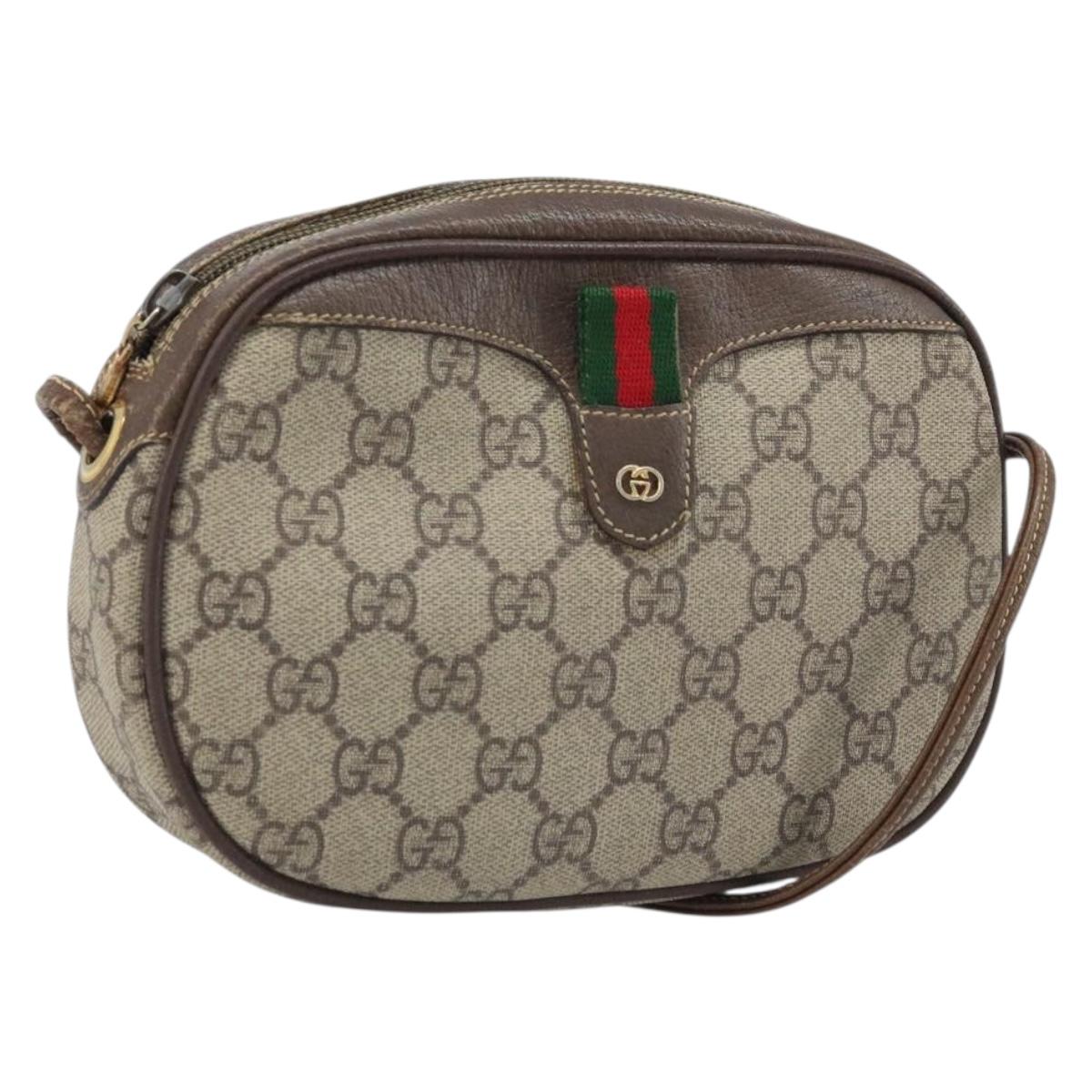 GUCCI GG Supreme Web Sherry Line Bag PVC Beige Gold 007 58 6112 Auth LNZ553