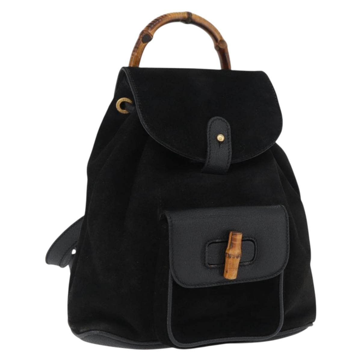 GUCCI Bamboo Backpack Leather Black Gold 003 3444 0030 Auth LNZ554