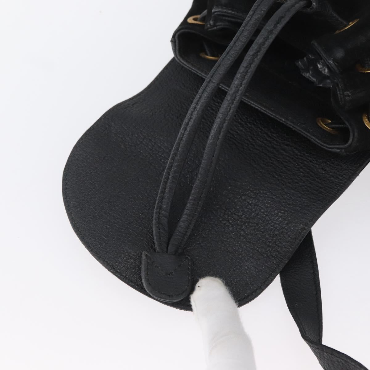 GUCCI Bamboo Backpack Leather Black Gold 003 3444 0030 Auth LNZ554