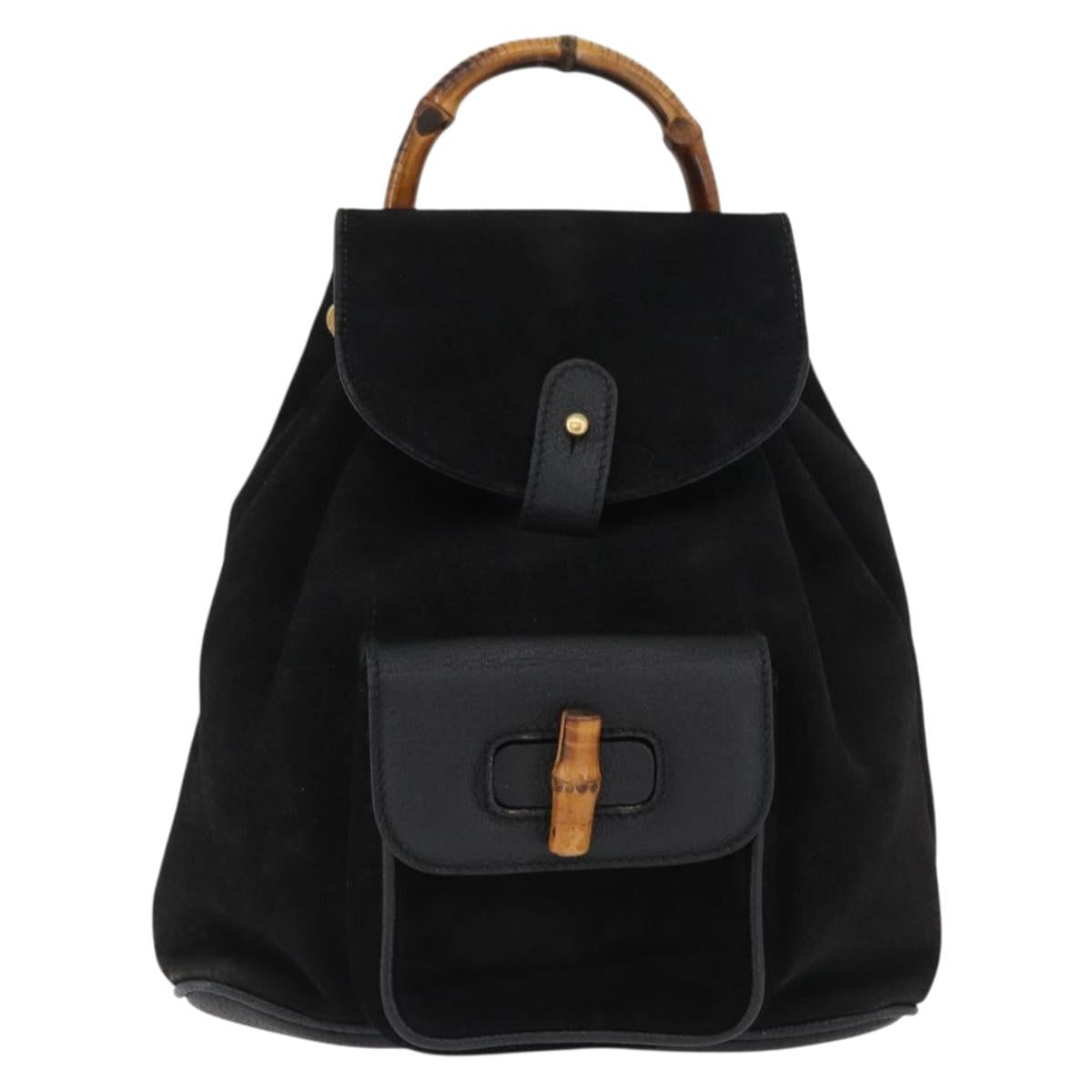 GUCCI Bamboo Backpack Leather Black Gold 003 3444 0030 Auth LNZ554
