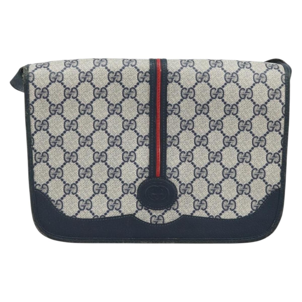 GUCCI Micro GG Supreme Sherry Line Bag PVC Navy Gold 001 113 0551 Auth LNZ556