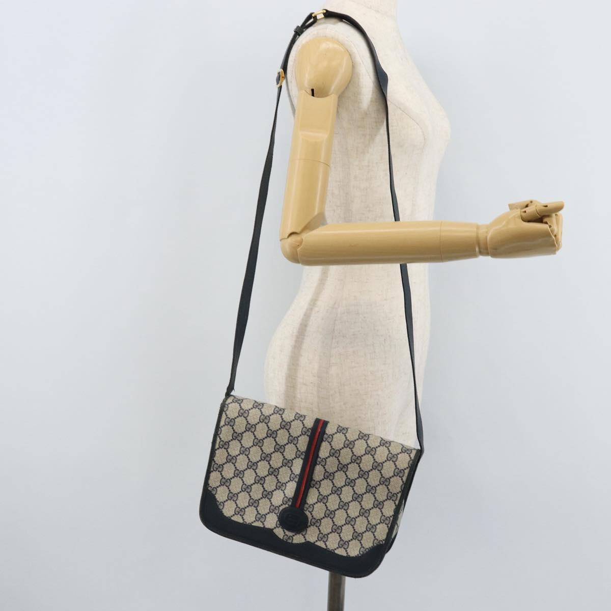 GUCCI Micro GG Supreme Sherry Line Bag PVC Navy Gold 001 113 0551 Auth LNZ556