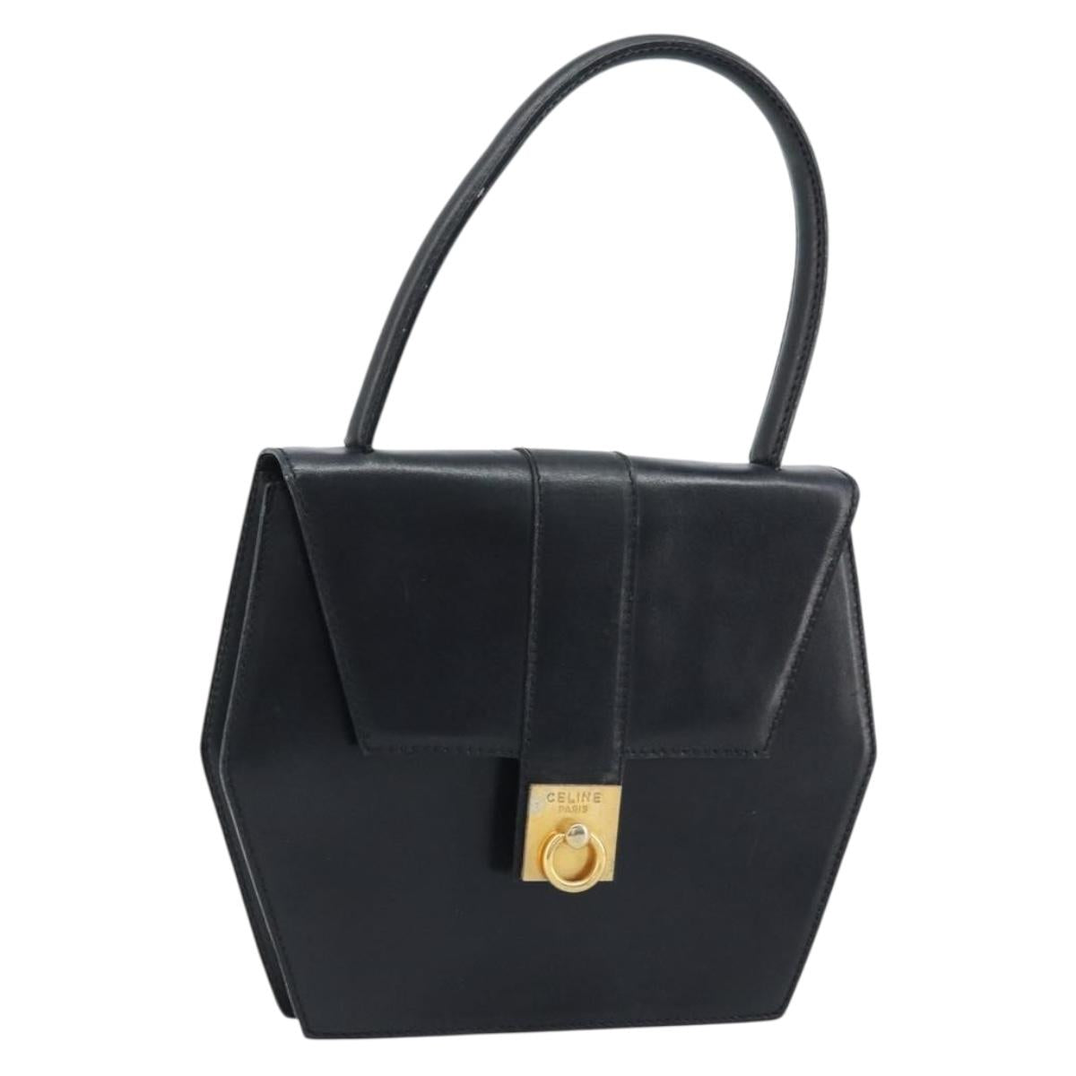CELINE Hand Bag Leather Black Gold Auth LNZ560A
