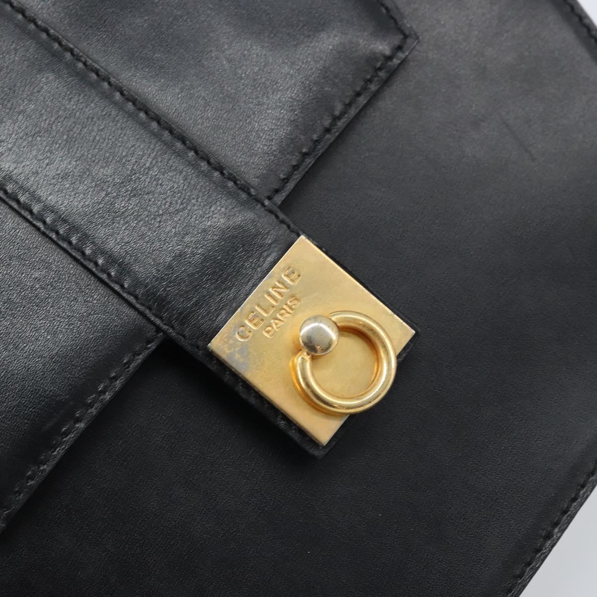 CELINE Hand Bag Leather Black Gold Auth LNZ560A
