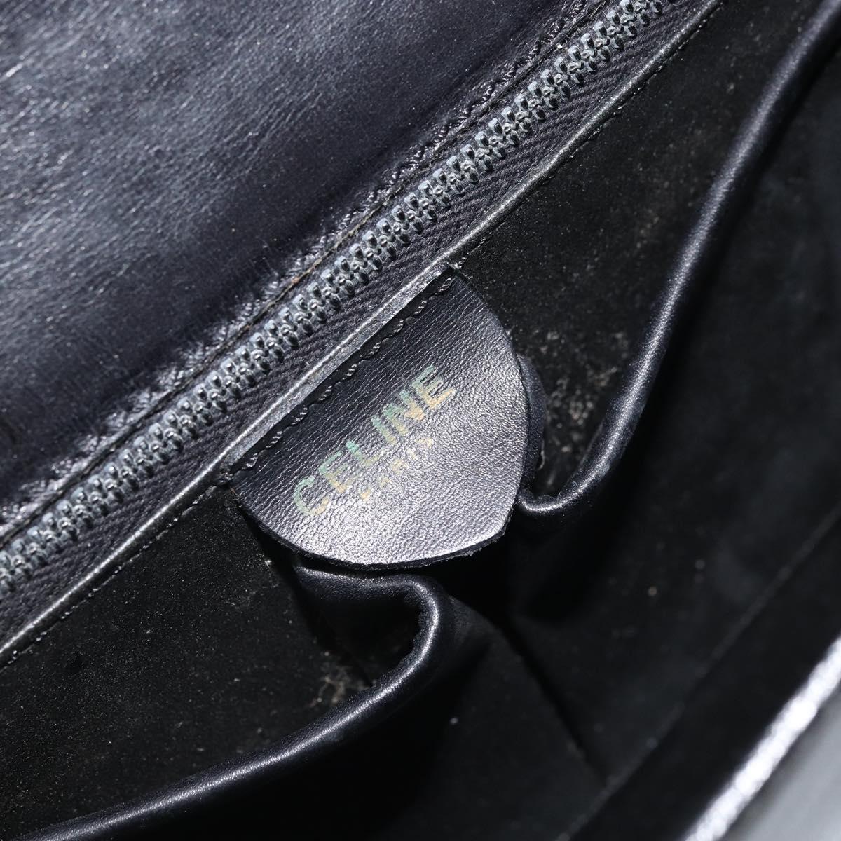 CELINE Hand Bag Leather Black Gold Auth LNZ560A