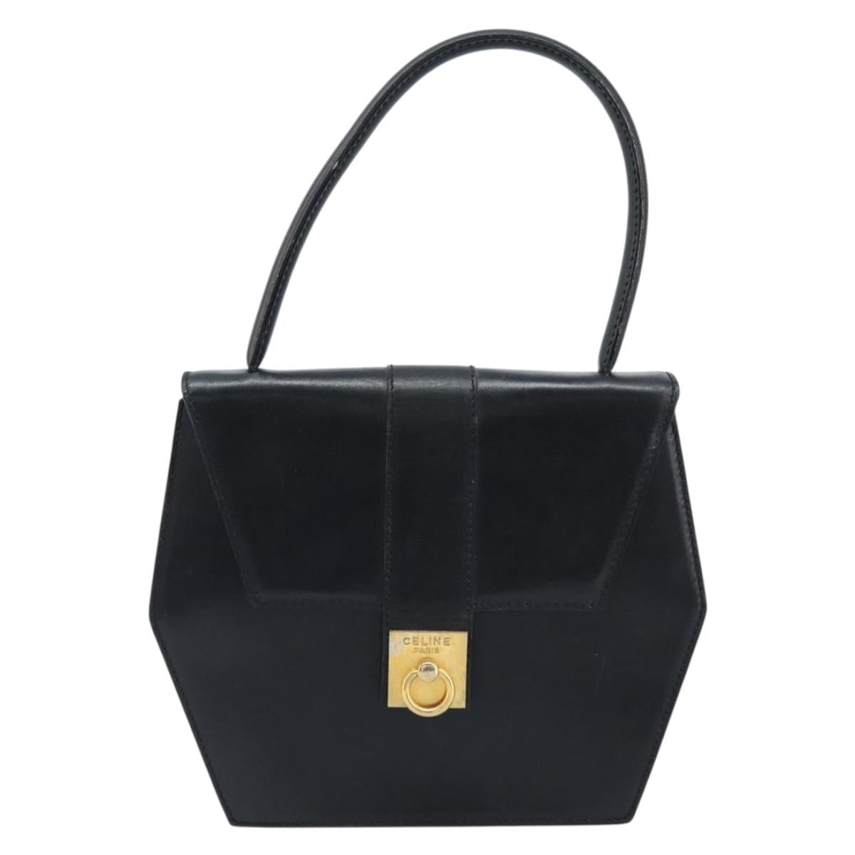 CELINE Hand Bag Leather Black Gold Auth LNZ560A