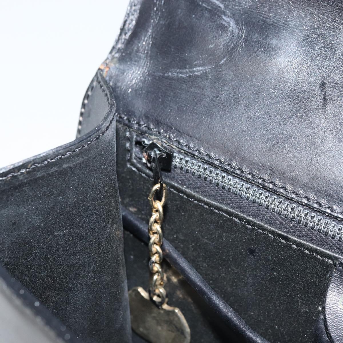 CELINE Hand Bag Leather Black Gold Auth LNZ560A