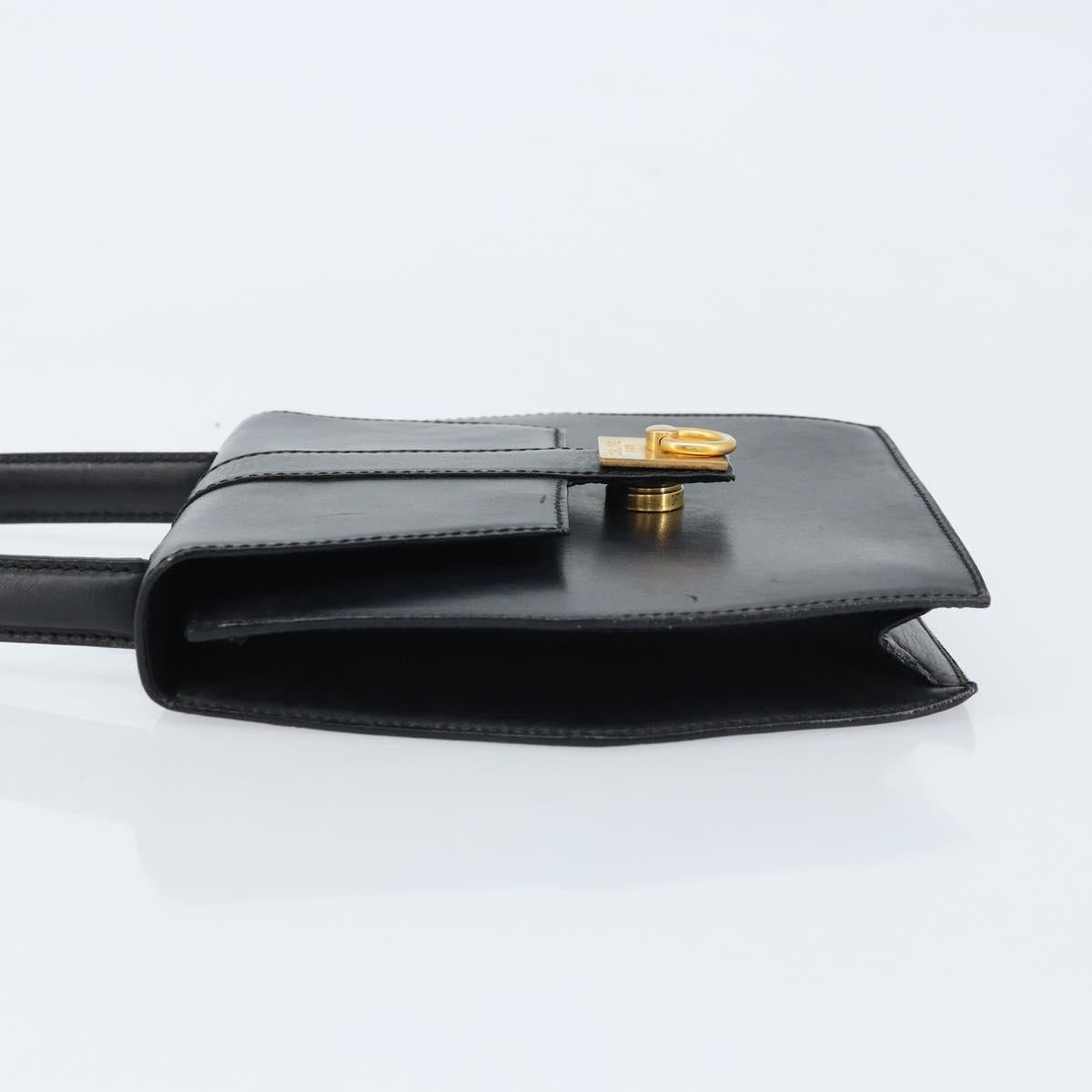 CELINE Hand Bag Leather Black Gold Auth LNZ560A