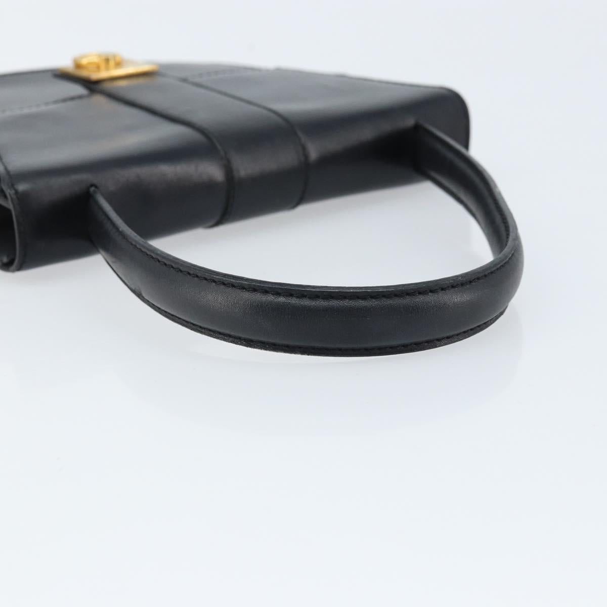 CELINE Hand Bag Leather Black Gold Auth LNZ560A