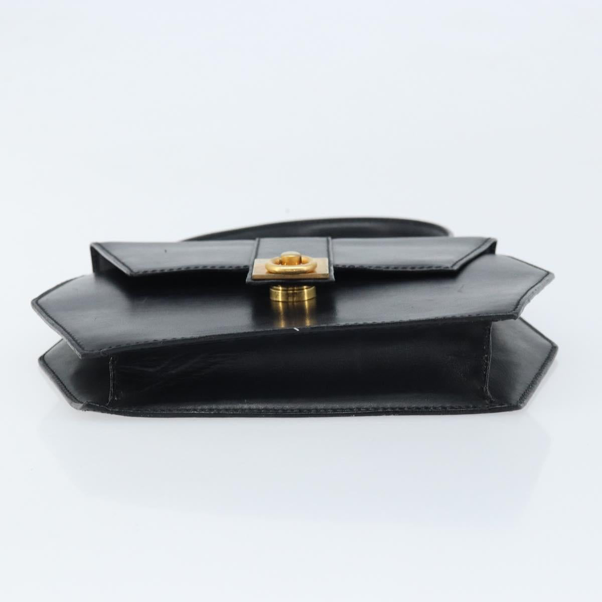 CELINE Hand Bag Leather Black Gold Auth LNZ560A