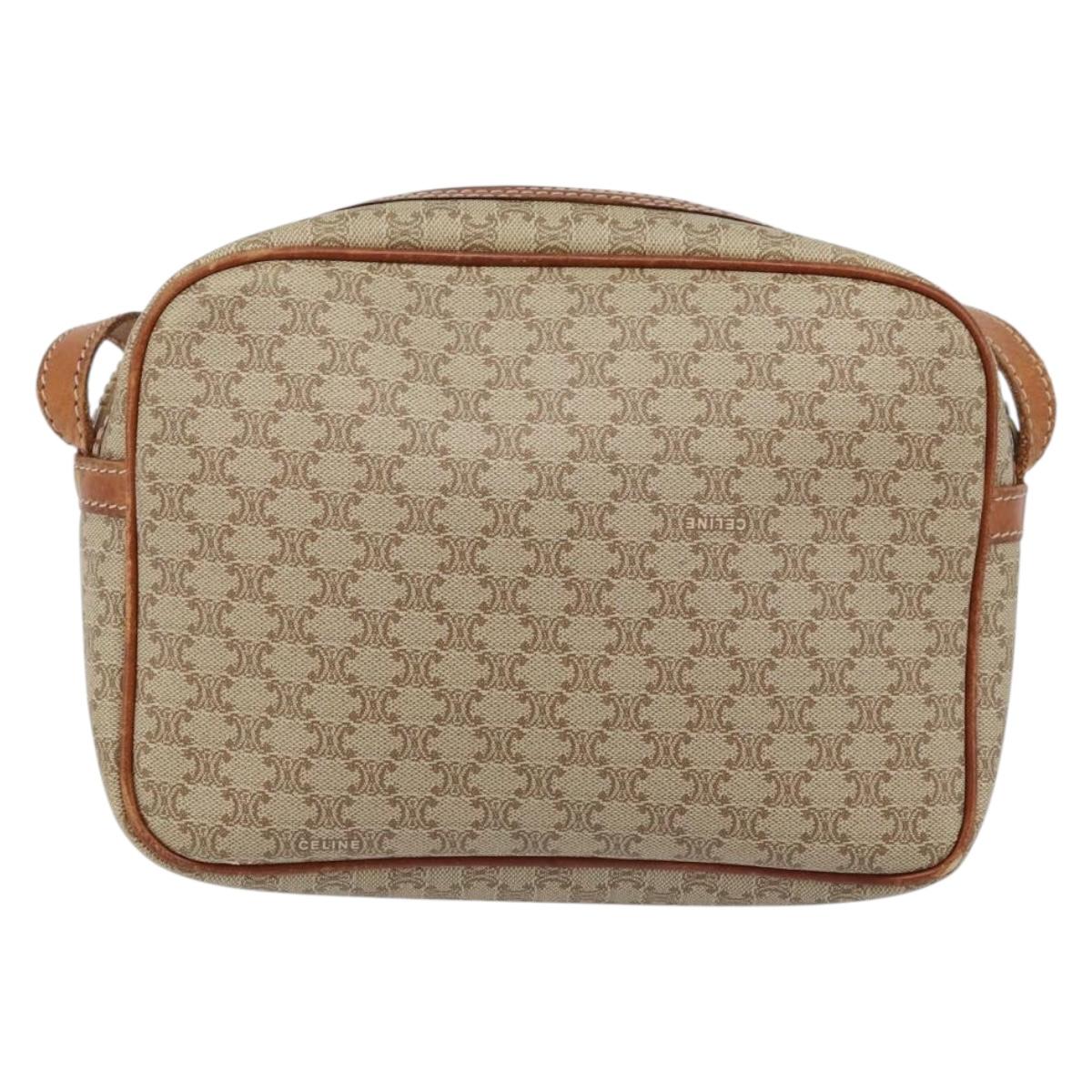 CELINE Macadam Canvas Shoulder Bag PVC Beige Gold Auth LNZ569