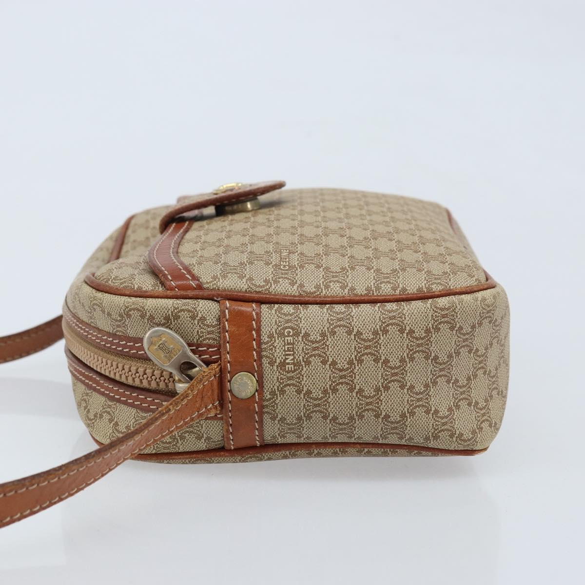 CELINE Macadam Canvas Shoulder Bag PVC Beige Gold Auth LNZ569