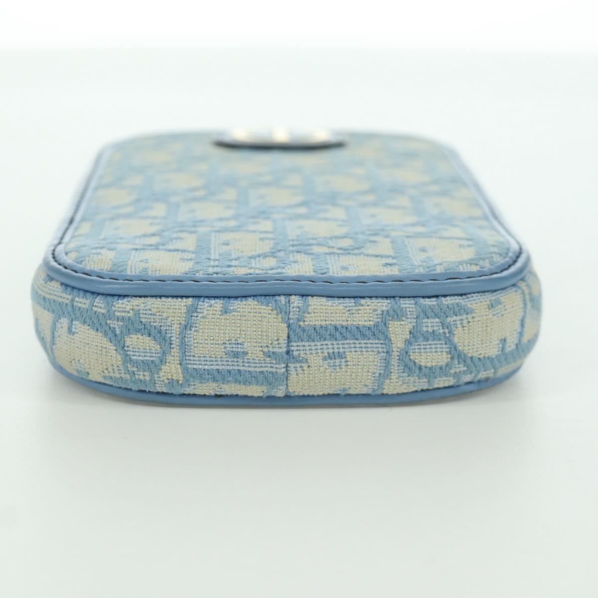 Christian Dior Trotter Canvas Phone Holder Chain 2way Light Blue Auth LNZ570SAM