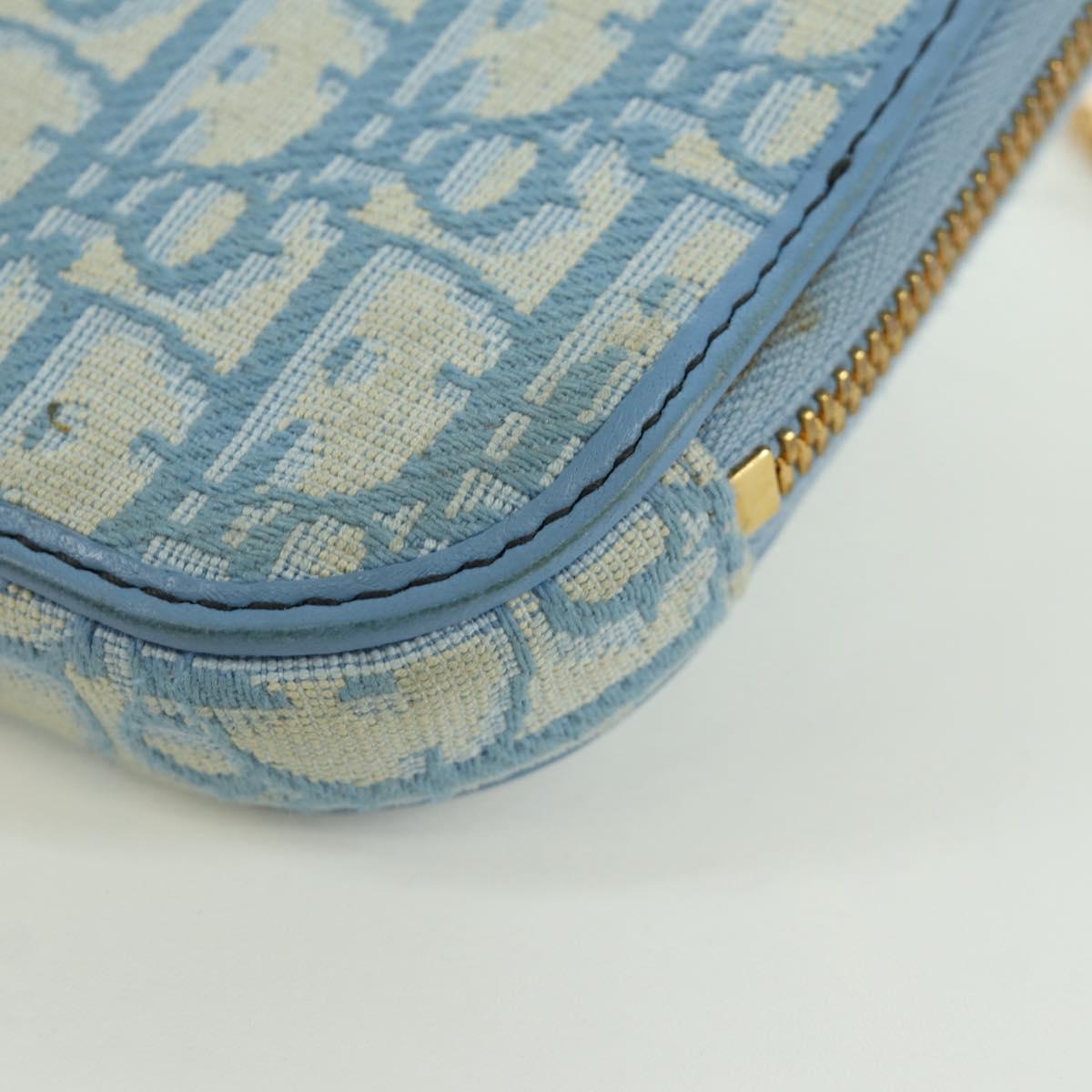 Christian Dior Trotter Canvas Phone Holder Chain 2way Light Blue Auth LNZ570SAM