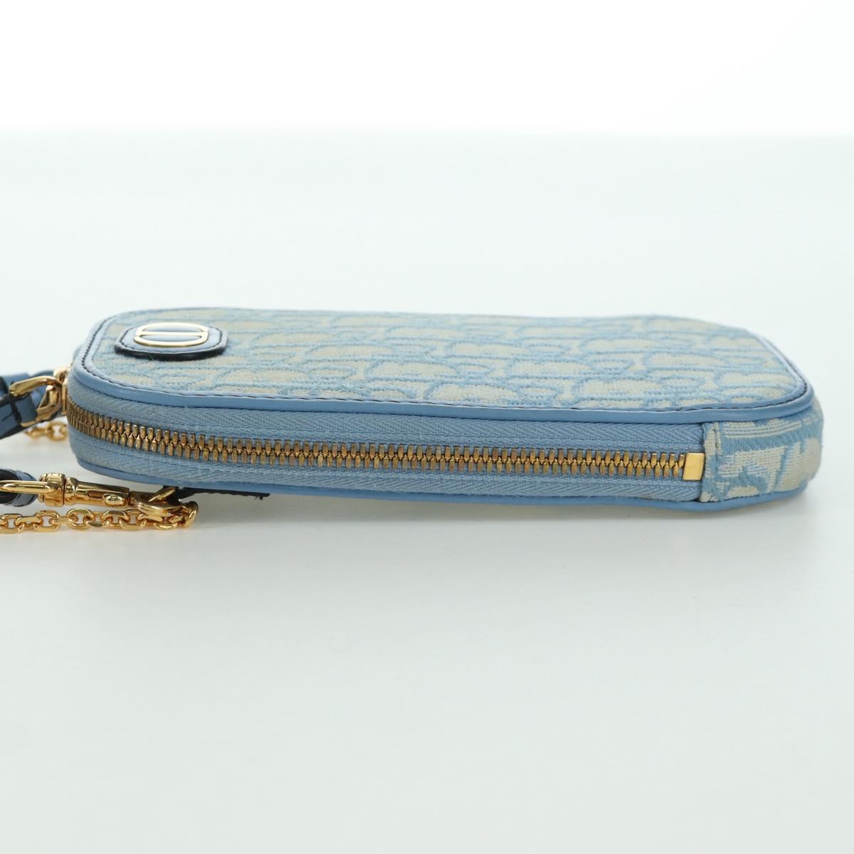 Christian Dior Trotter Canvas Phone Holder Chain 2way Light Blue Auth LNZ570SAM