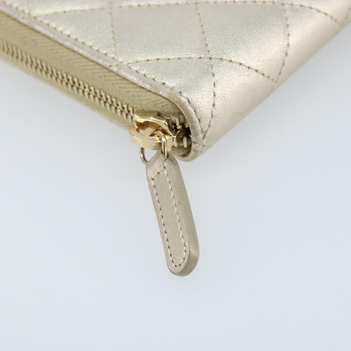 CHANEL Matelasse Long Wallet Lamb Skin Gold Tone CC Auth LNZ571V