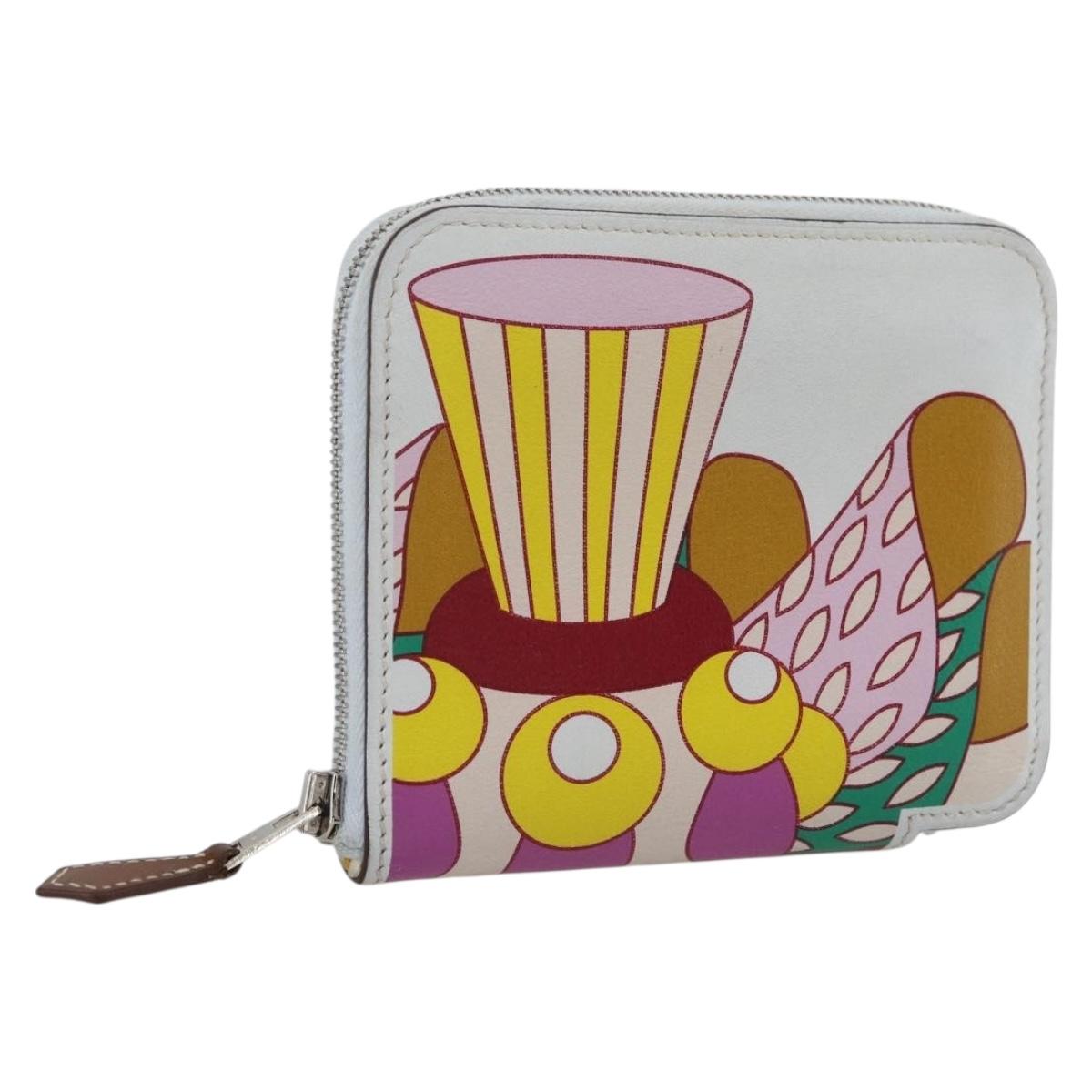 HERMES Azap Compact Silk in Wallet Leather Multicolor Silver Auth LNZ572SAM