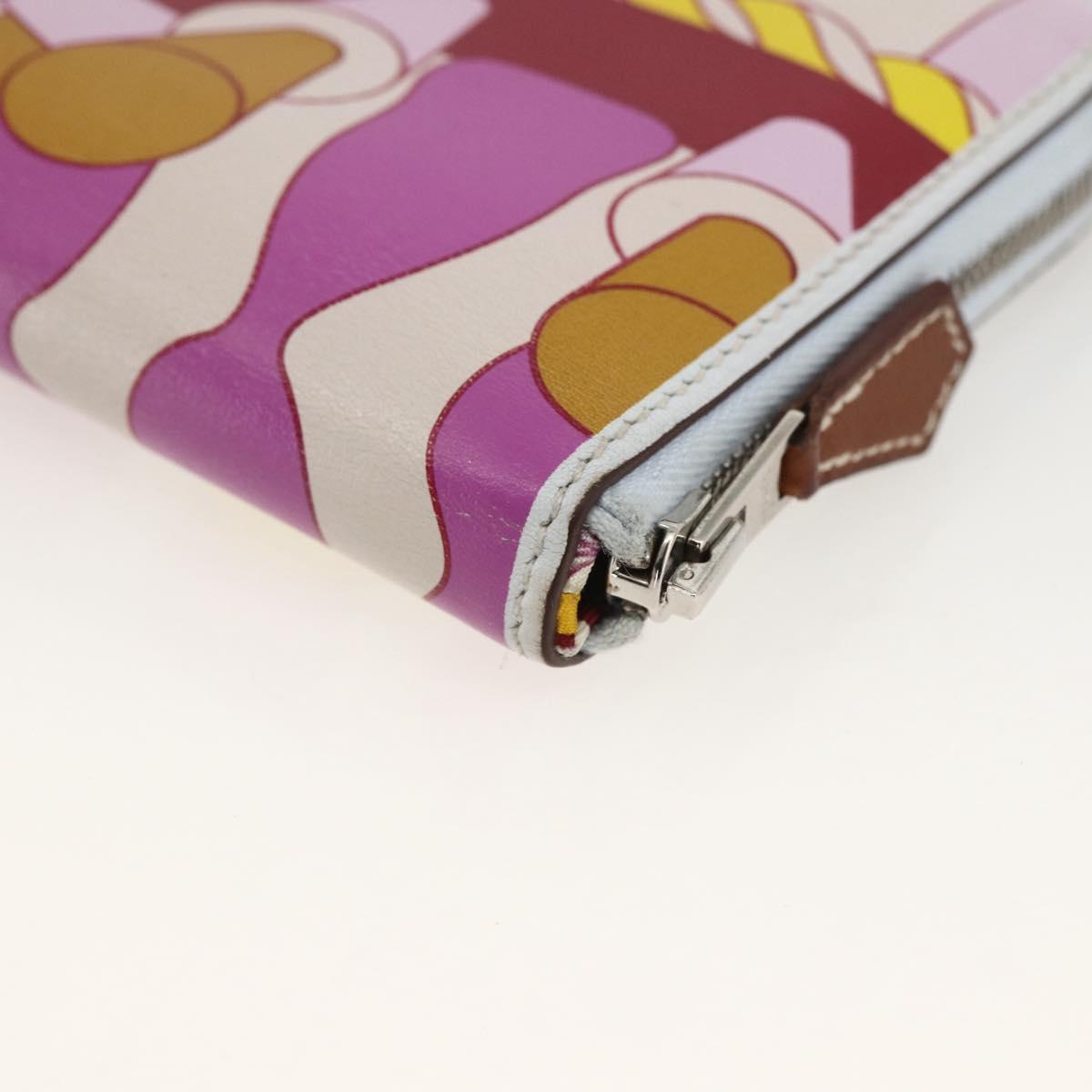 HERMES Azap Compact Silk in Wallet Leather Multicolor Silver Auth LNZ572SAM