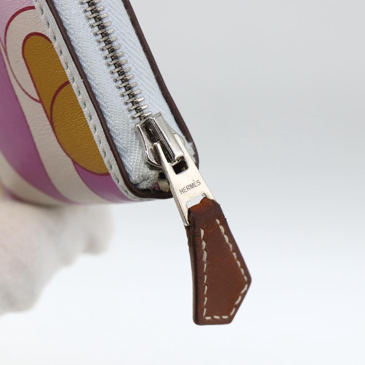 HERMES Azap Compact Silk in Wallet Leather Multicolor Silver Auth LNZ572SAM