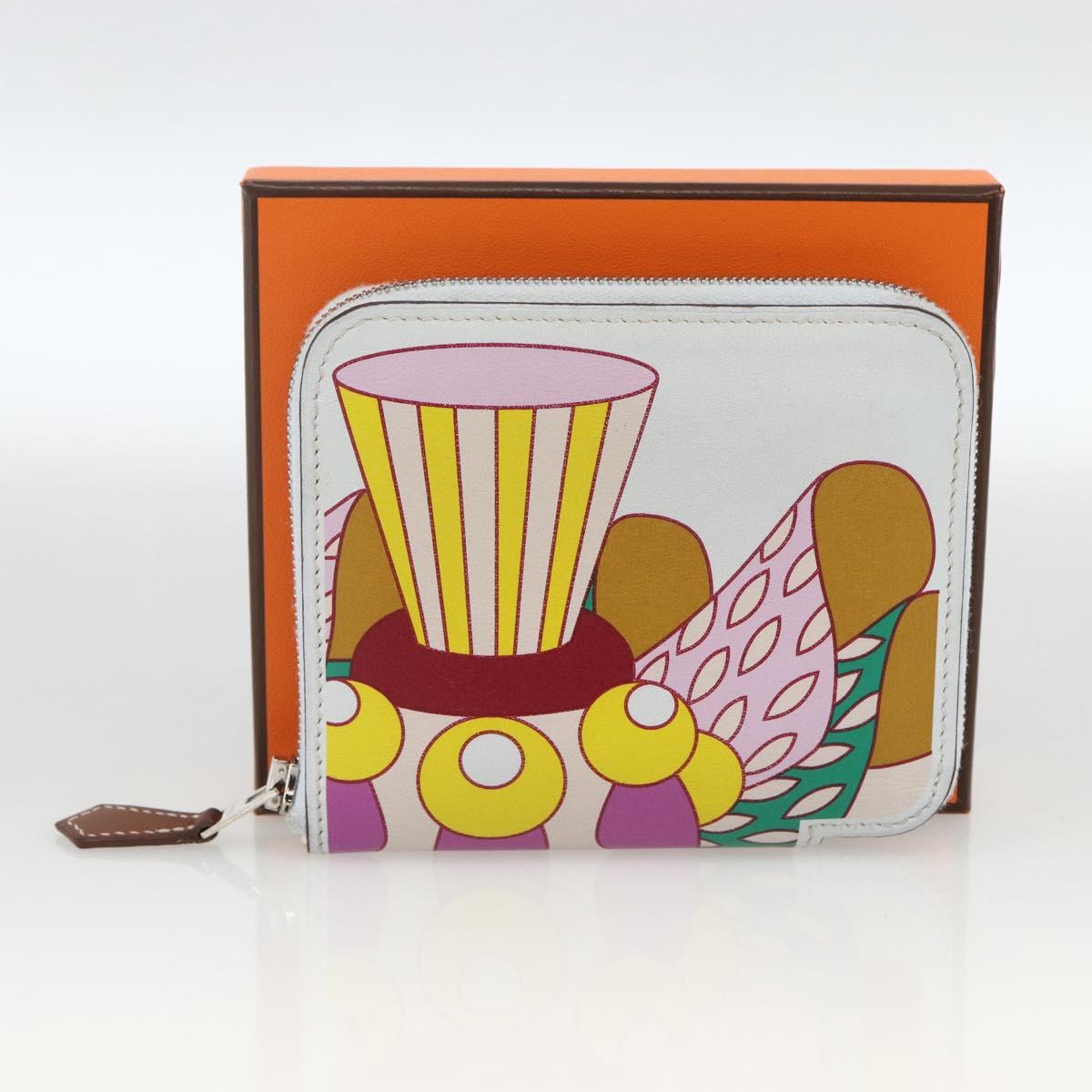 HERMES Azap Compact Silk in Wallet Leather Multicolor Silver Auth LNZ572SAM