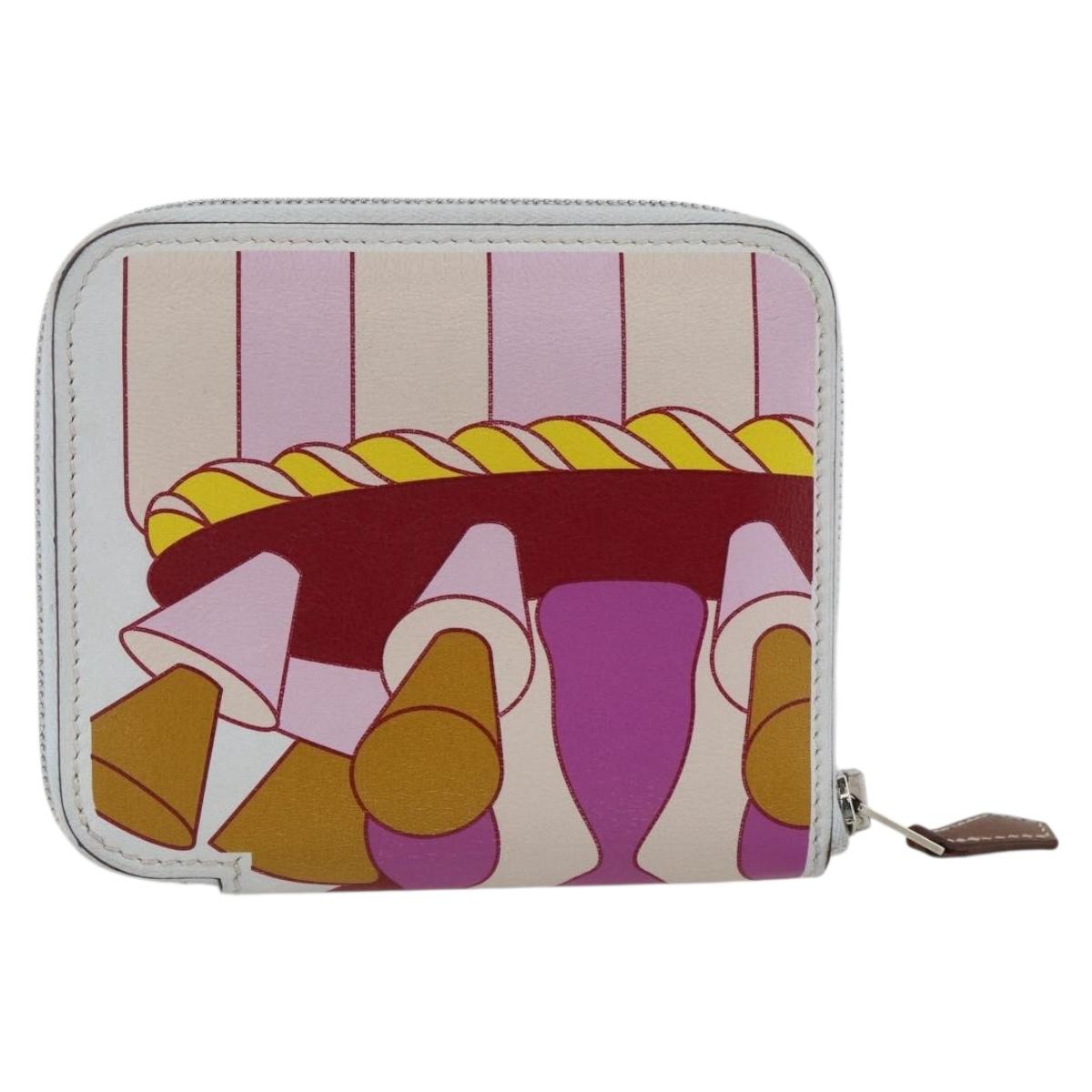 HERMES Azap Compact Silk in Wallet Leather Multicolor Silver Auth LNZ572SAM