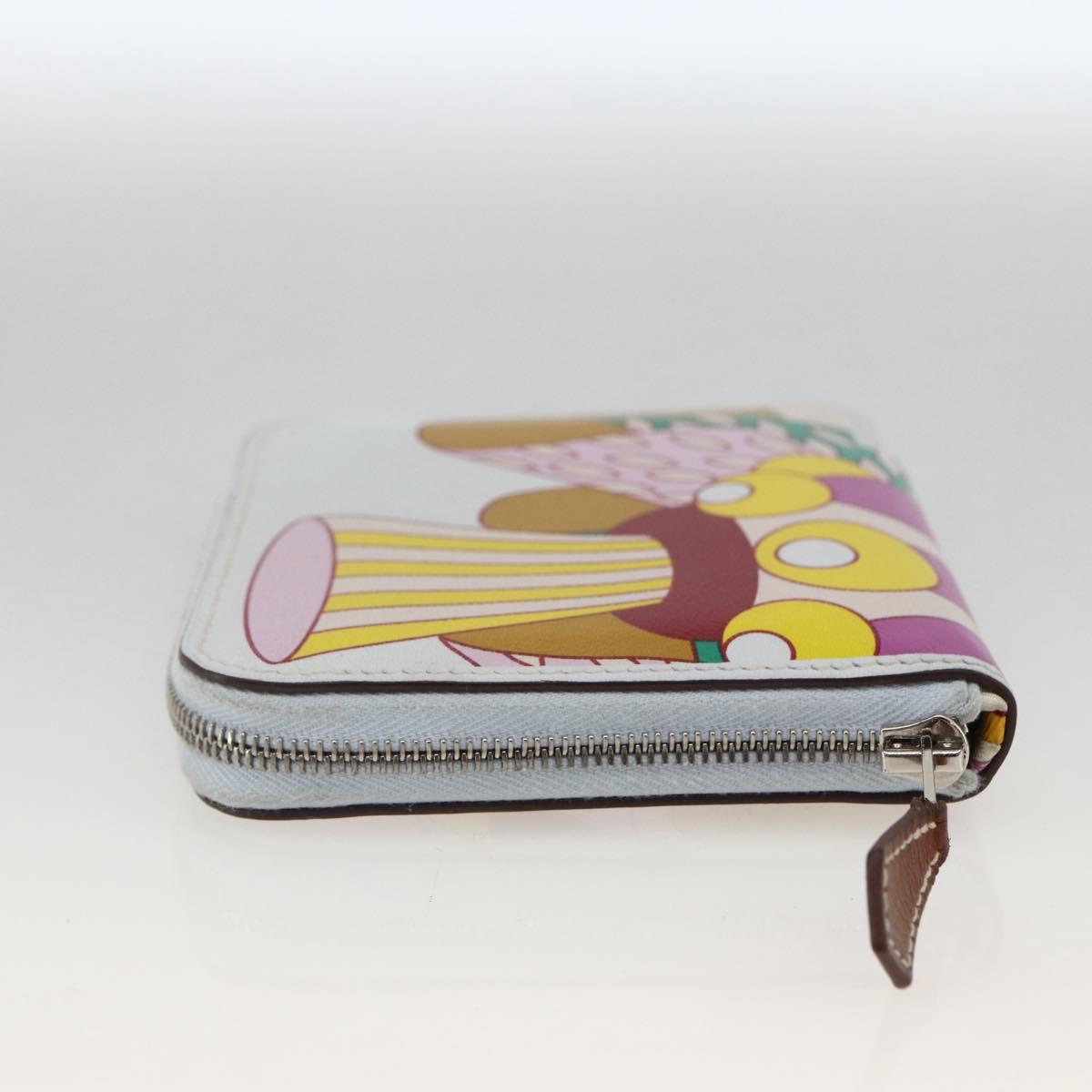 HERMES Azap Compact Silk in Wallet Leather Multicolor Silver Auth LNZ572SAM