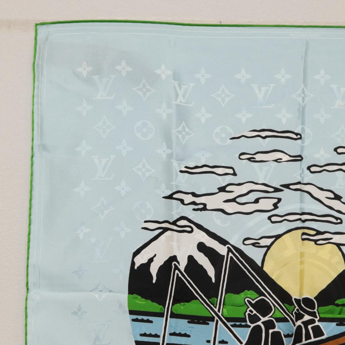 LOUIS VUITTON LV City Stamp Bandana Scarf Silk Light Blue M96939 LV Auth LNZ586M
