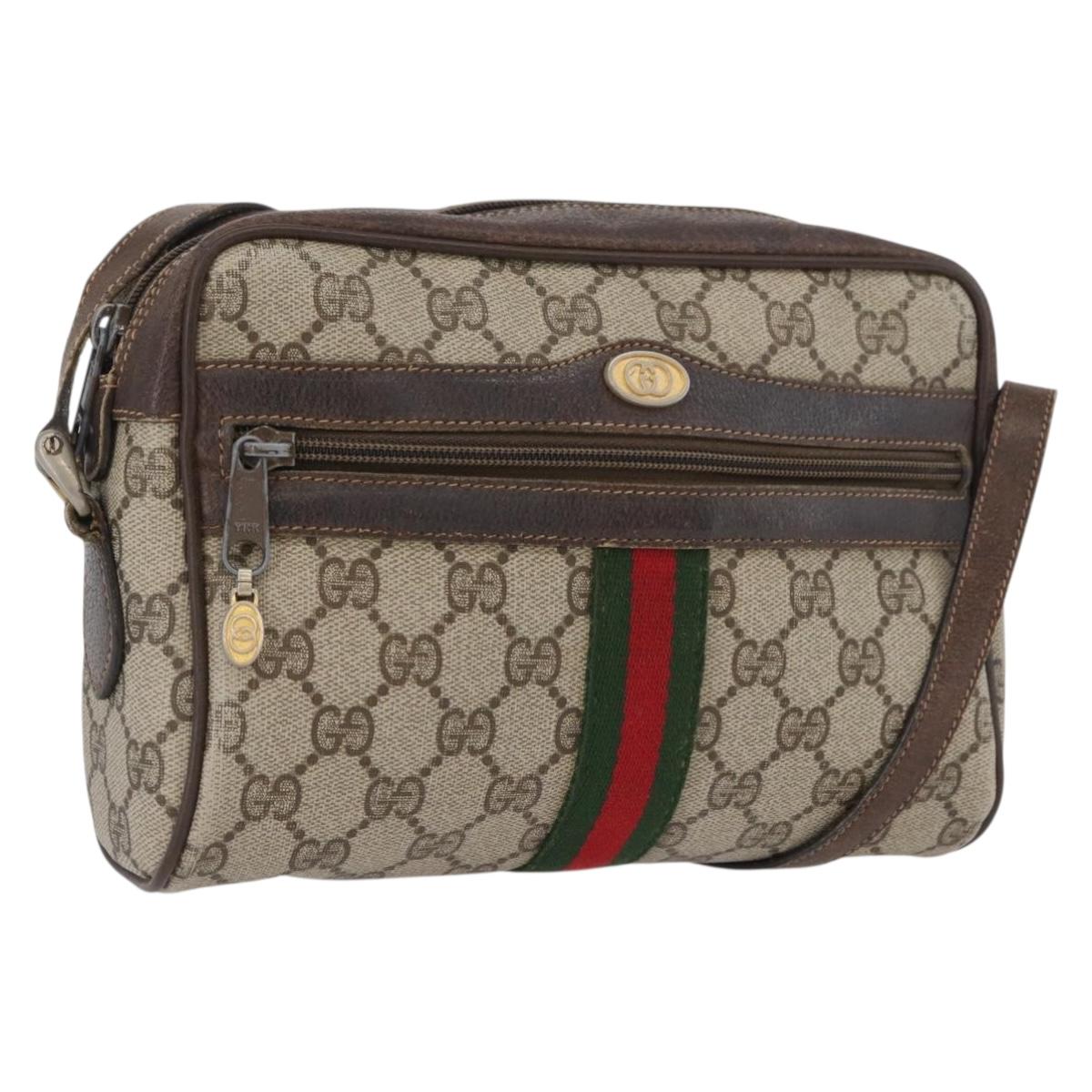 GUCCI GG Supreme Web Sherry Line Bag PVC Beige Gold 67 02 004 Auth LNZ594