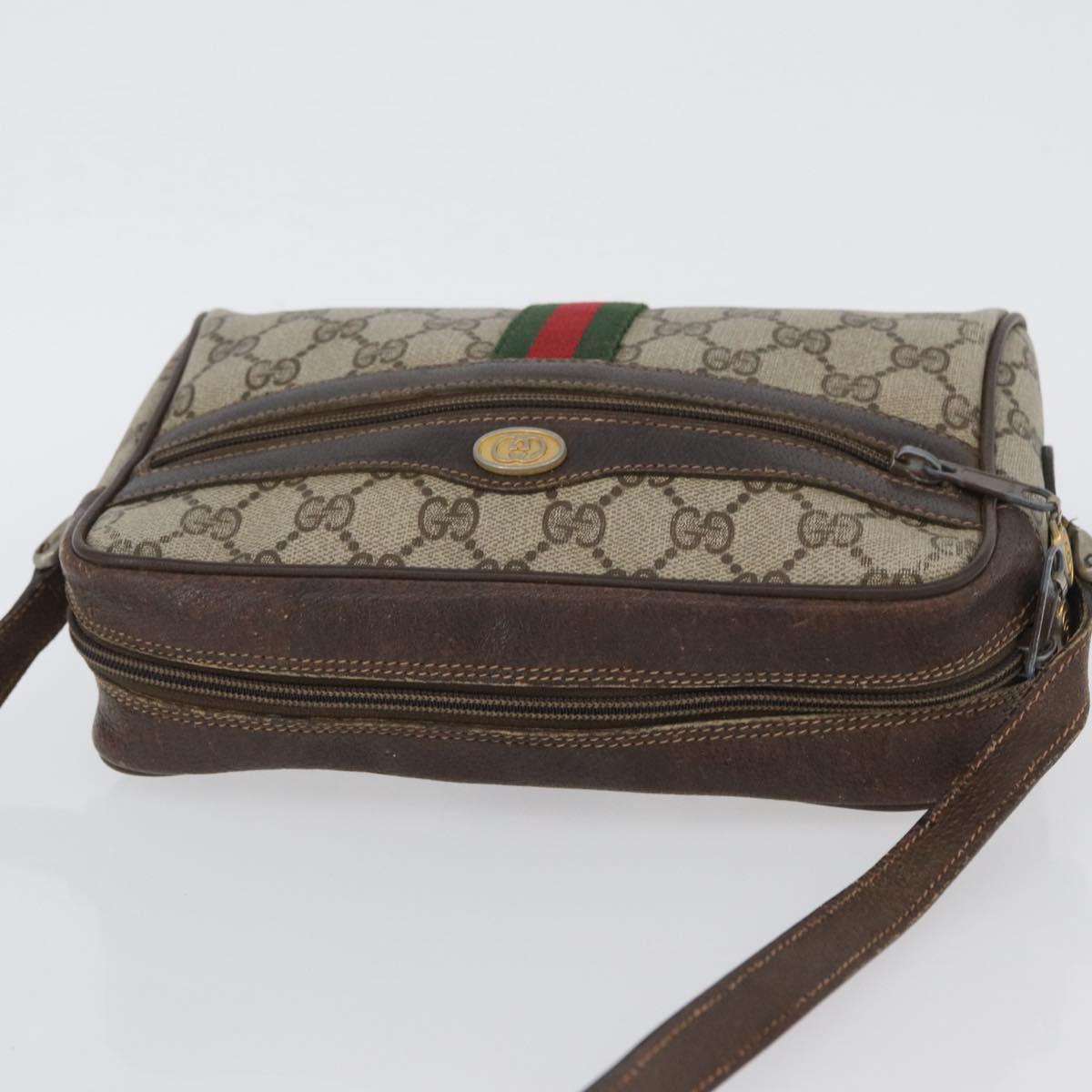 GUCCI GG Supreme Web Sherry Line Bag PVC Beige Gold 67 02 004 Auth LNZ594