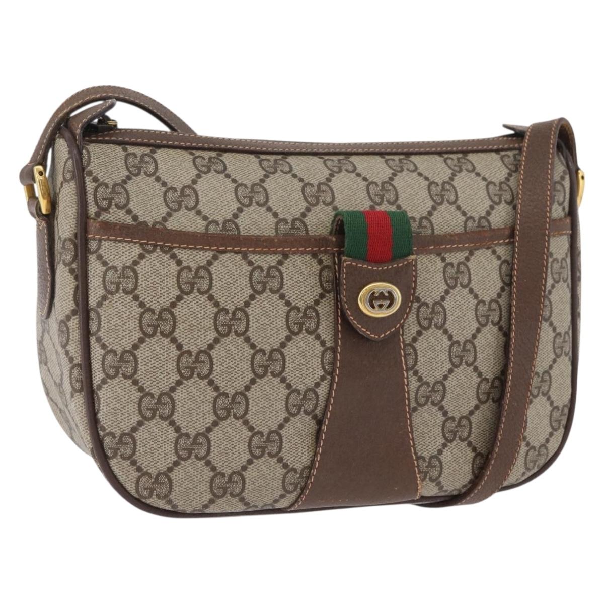 GUCCI GG Supreme Web Sherry Line Bag PVC Beige Gold 89 02 032 Auth LNZ595