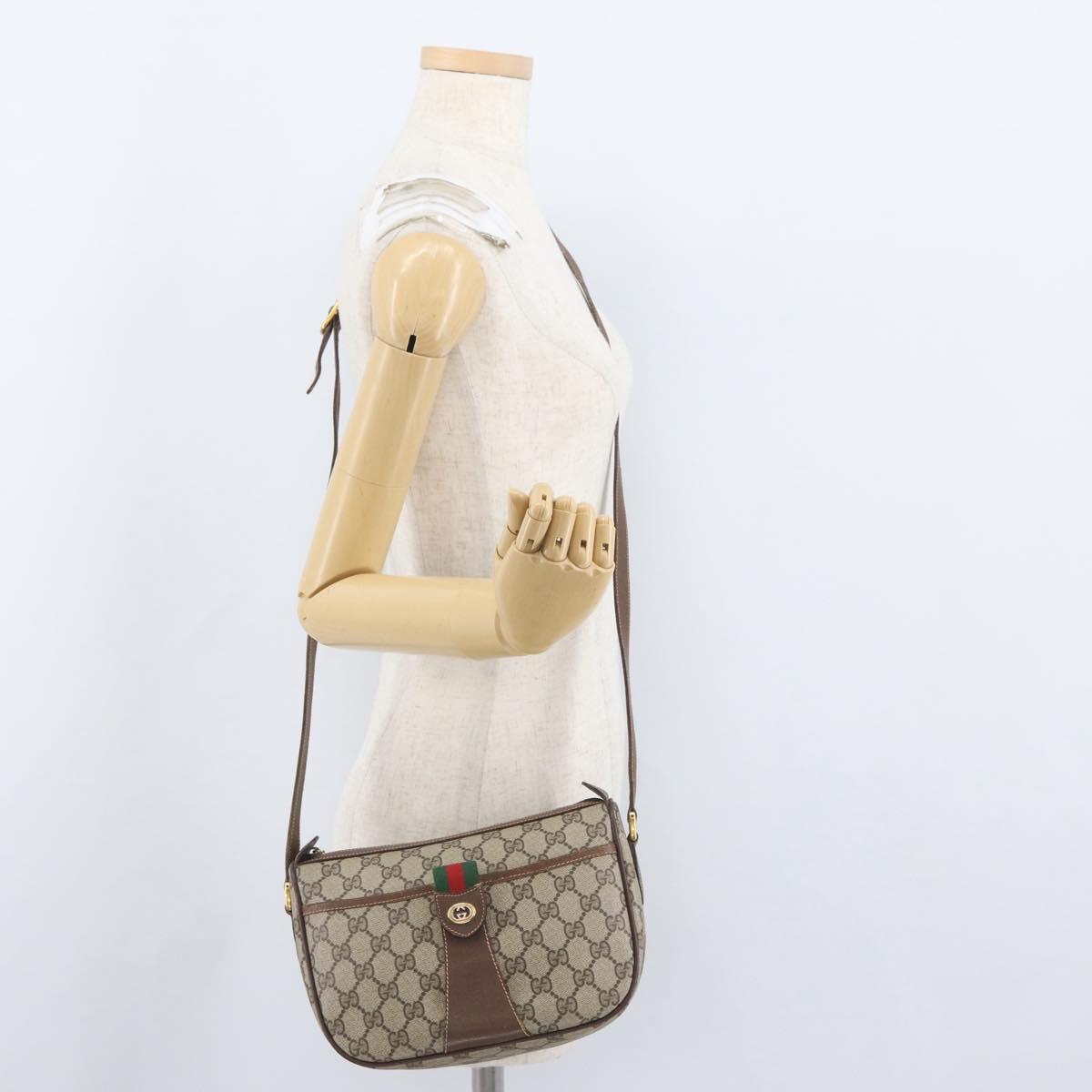 GUCCI GG Supreme Web Sherry Line Bag PVC Beige Gold 89 02 032 Auth LNZ595