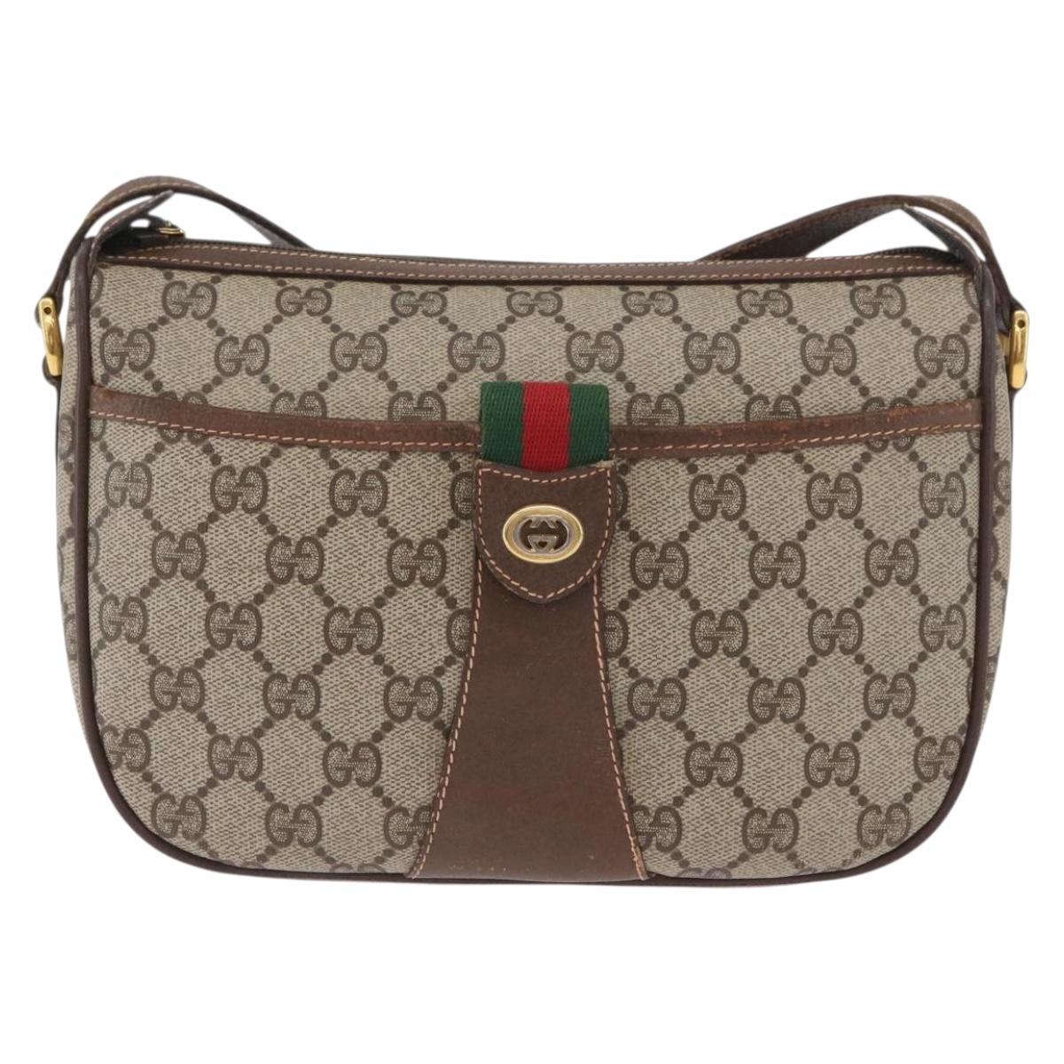 GUCCI GG Supreme Web Sherry Line Bag PVC Beige Gold 89 02 032 Auth LNZ595