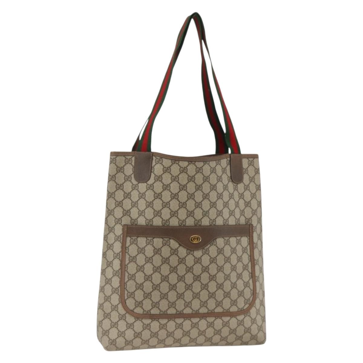 GUCCI GG Supreme Web Sherry Line Tote Bag PVC Beige Red 39 02 0031 Auth LNZ596