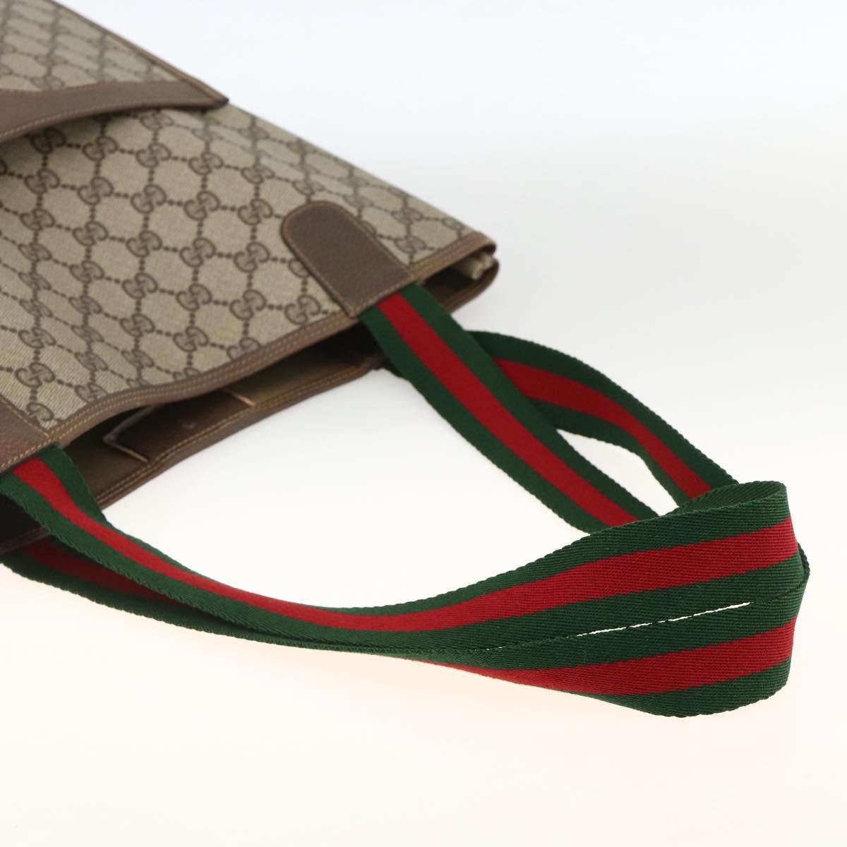 GUCCI GG Supreme Web Sherry Line Tote Bag PVC Beige Red 39 02 0031 Auth LNZ596