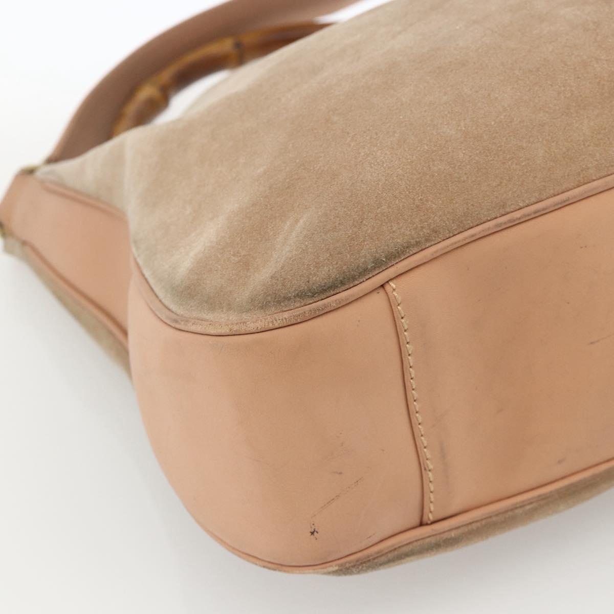 GUCCI Bamboo Shoulder Bag Suede 2way Beige Gold 001 2123 1577 Auth LNZ597