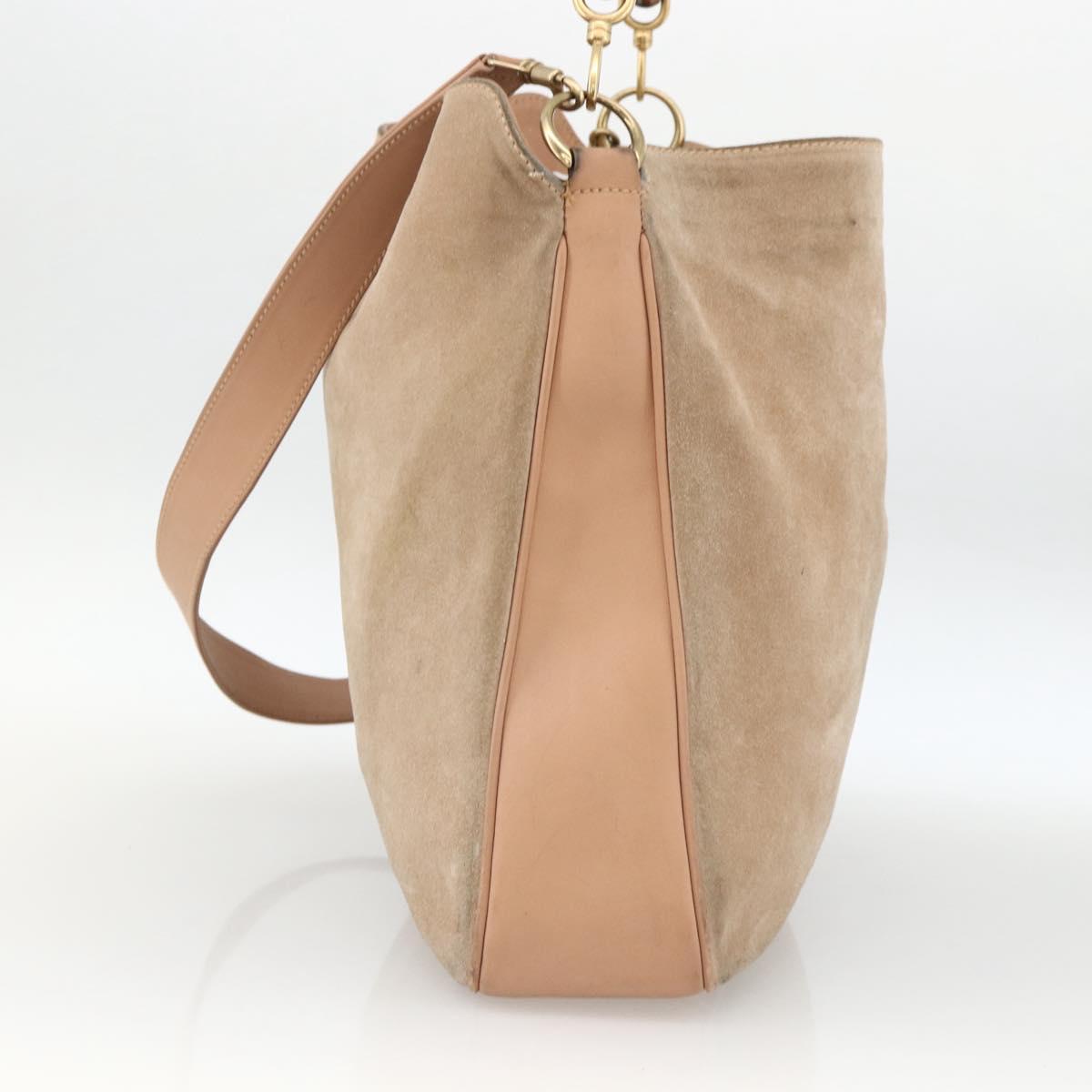 GUCCI Bamboo Shoulder Bag Suede 2way Beige Gold 001 2123 1577 Auth LNZ597