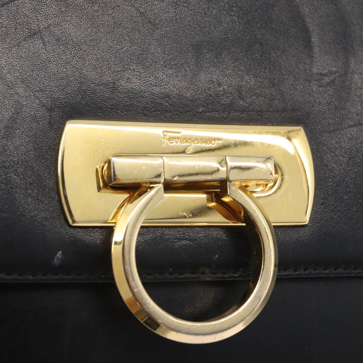Salvatore Ferragamo Gancini Shoulder Bag Leather Black Gold Auth LNZ598