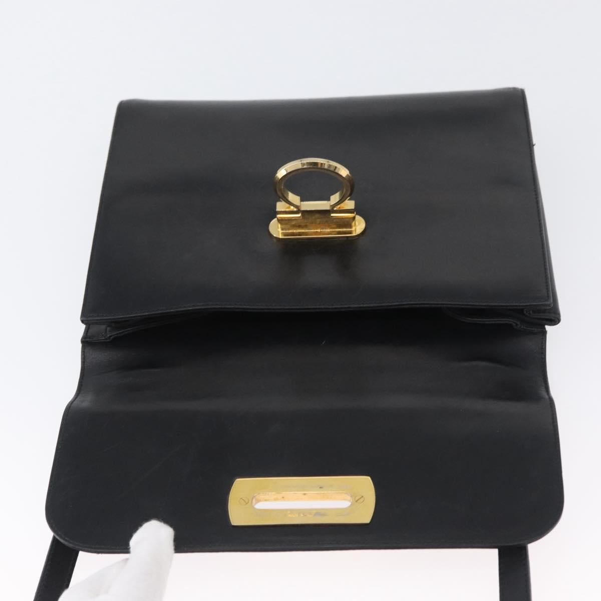 Salvatore Ferragamo Gancini Shoulder Bag Leather Black Gold Auth LNZ598