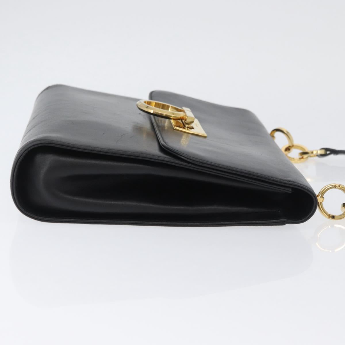 Salvatore Ferragamo Gancini Shoulder Bag Leather Black Gold Auth LNZ598