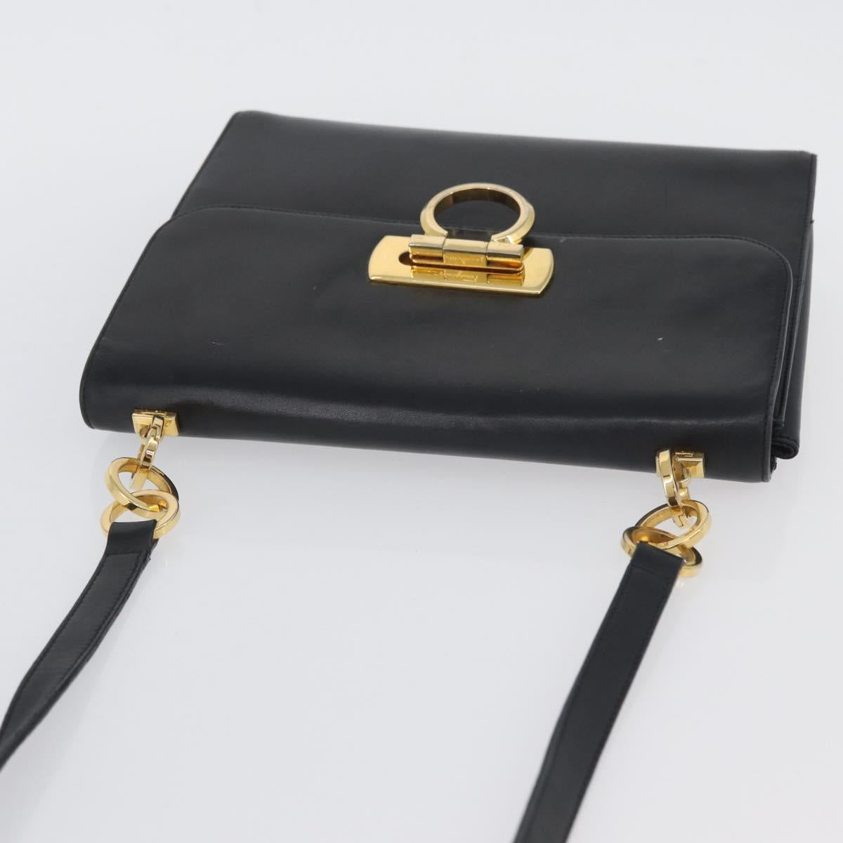 Salvatore Ferragamo Gancini Shoulder Bag Leather Black Gold Auth LNZ598