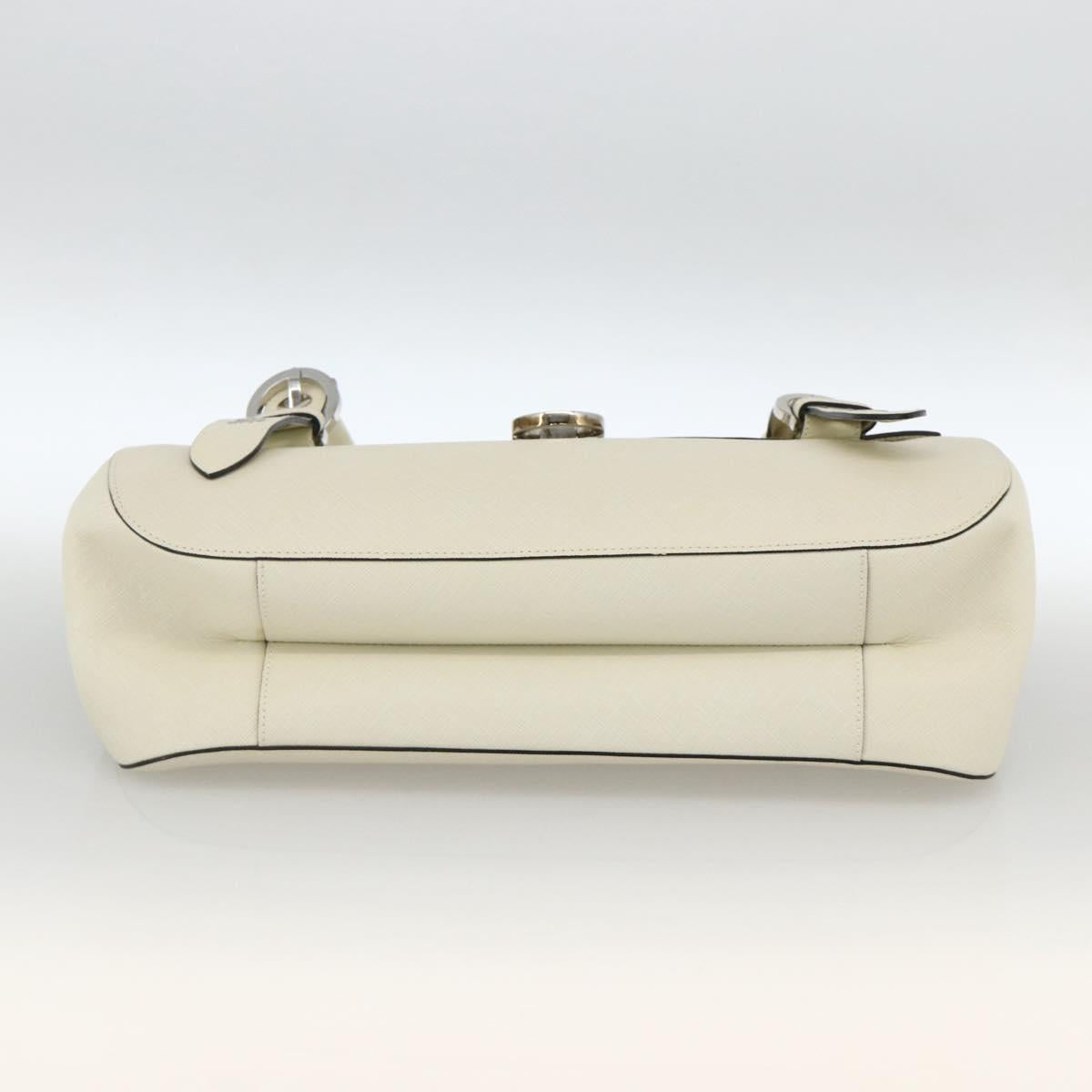 Salvatore Ferragamo Gancini Hand Bag Leather Ivory Silver Auth LNZ599A