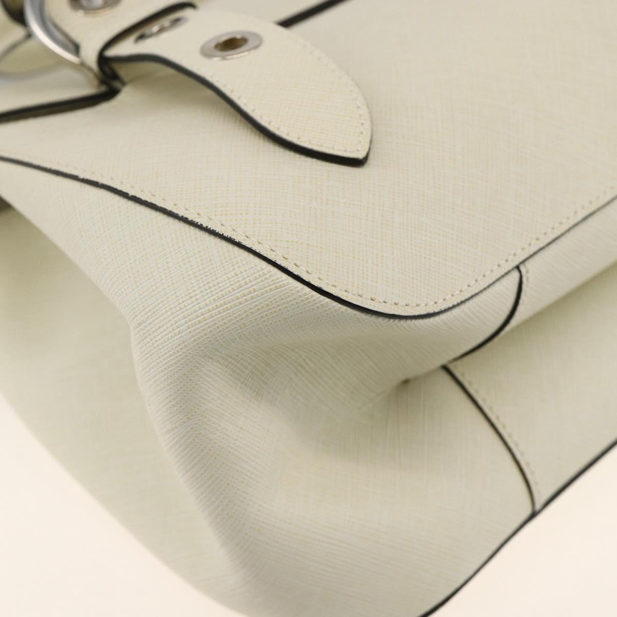 Salvatore Ferragamo Gancini Hand Bag Leather Ivory Silver Auth LNZ599A