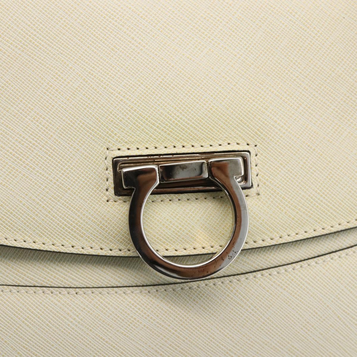 Salvatore Ferragamo Gancini Hand Bag Leather Ivory Silver Auth LNZ599A