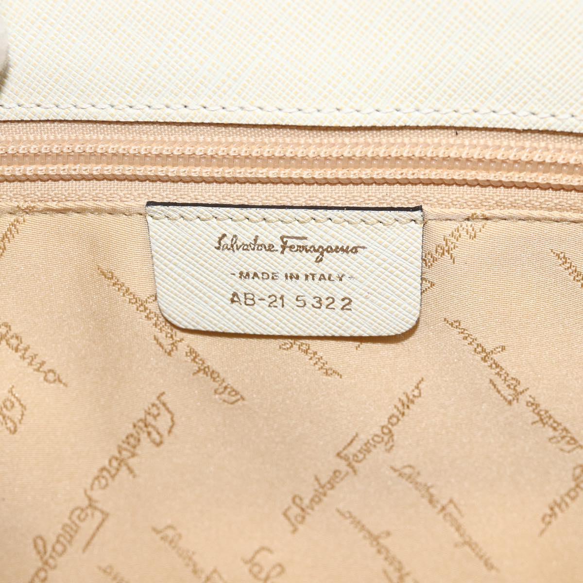 Salvatore Ferragamo Gancini Hand Bag Leather Ivory Silver Auth LNZ599A