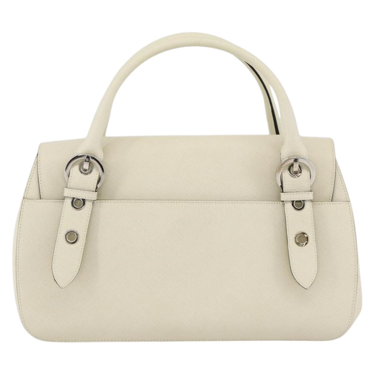 Salvatore Ferragamo Gancini Hand Bag Leather Ivory Silver Auth LNZ599A