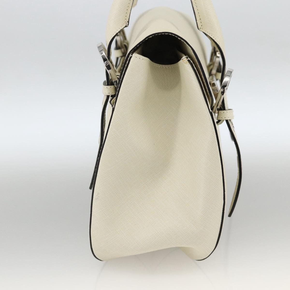 Salvatore Ferragamo Gancini Hand Bag Leather Ivory Silver Auth LNZ599A
