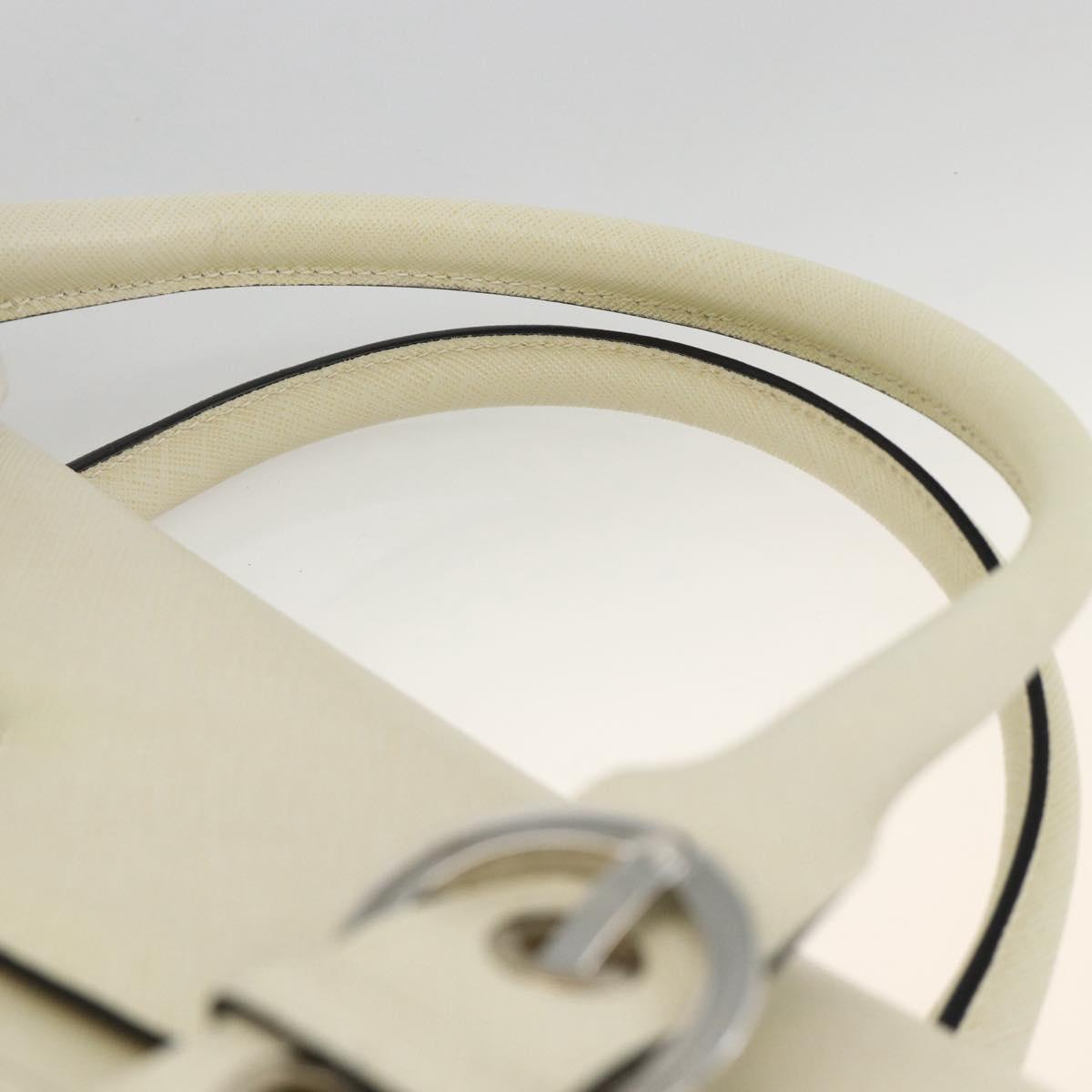 Salvatore Ferragamo Gancini Hand Bag Leather Ivory Silver Auth LNZ599A