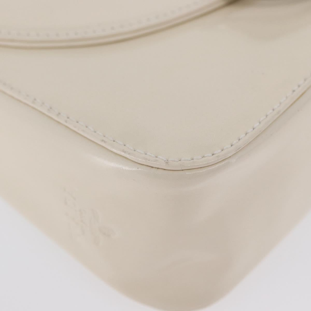 PRADA Shoulder Bag Patent leather Ivory Silver Auth LNZ602